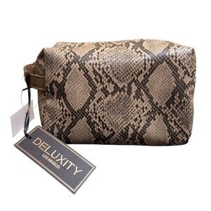 Deluxity Los Angeles Snakeskin Cosmetic Bag Makeup Pouch Toiletry Case NEW